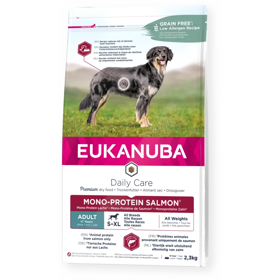 Eukanuba Daily Care dry dog food for adult dogs mono-protein salmon