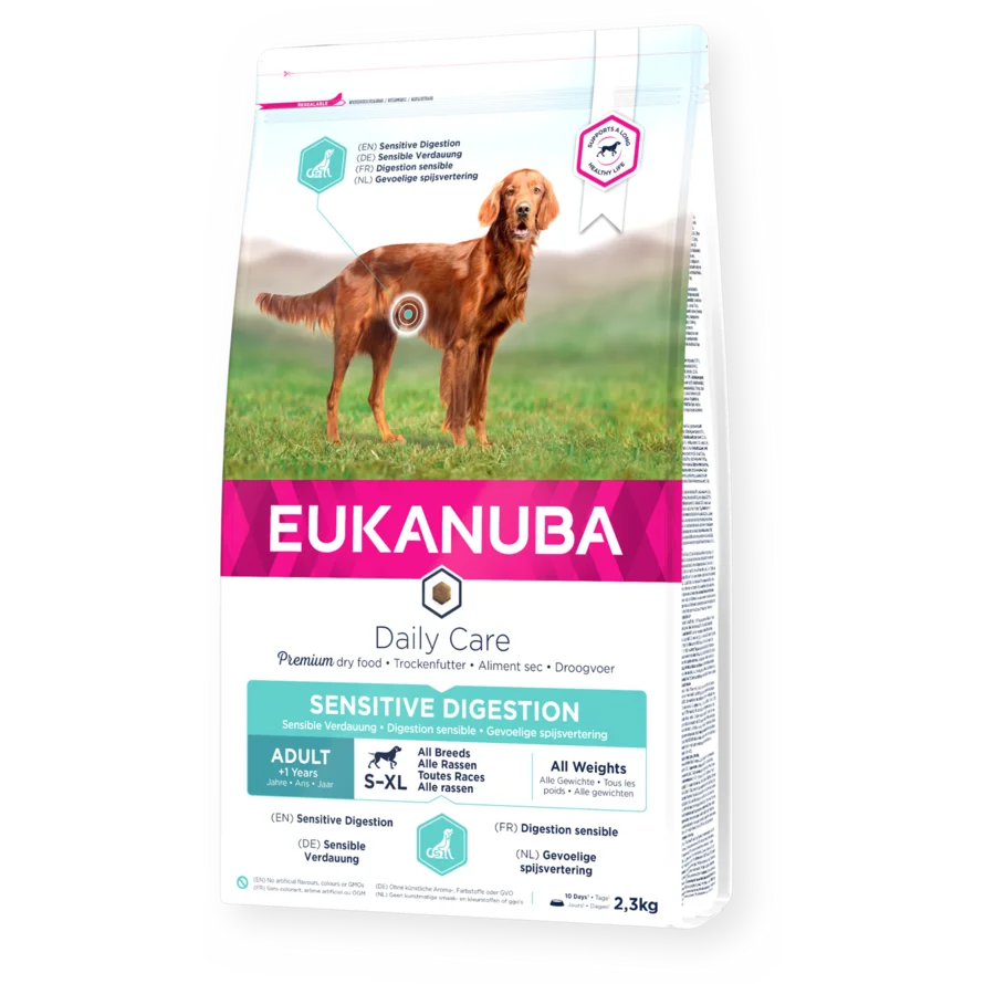 Eukanuba Daily Care dry dog food (kibble) for adult dogs with sensitive digestion