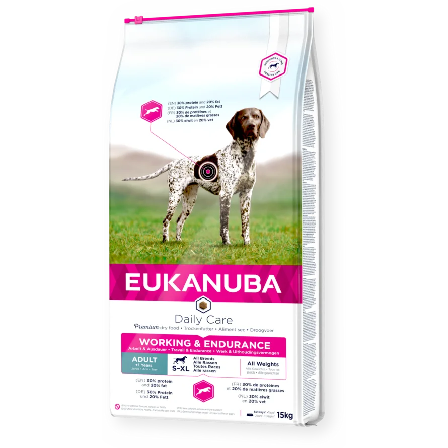 Eukanuba Daily Care dry dog food (kibble) for adult dogs working and endurance